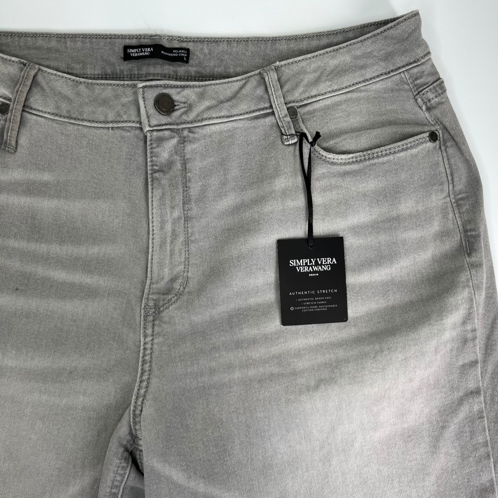 Simply Vera Vera Wang Relaxed Boyfriend Crop Gray Jeans Size 16 Stretch Denim